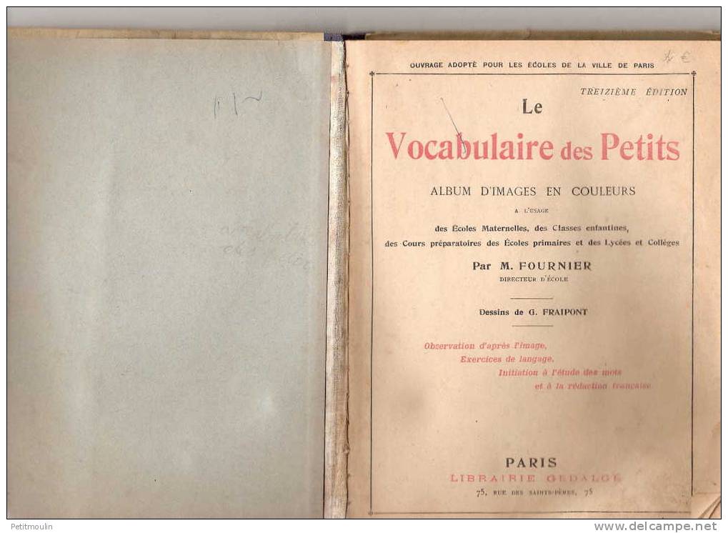 "le Vocabulaire Des Petits" Par M.FOURNIER, Album D'images En Couleurs - 0-6 Jaar