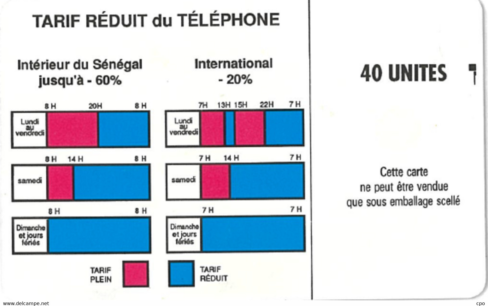 # SENEGAL 4 Sonatel 40 Sc4 - Back : Sans Cartouche   Tres Bon Etat - Senegal