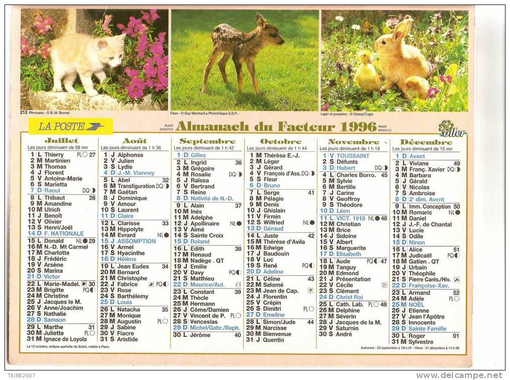 CALENDRIER DES POSTES.   ALMANACH DU FACTEUR 1996 / VOSGES. - Grand Format : 1991-00