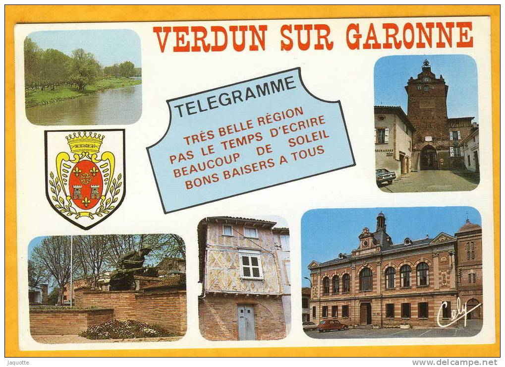 VERDUN SUR GARONNE Tarn Et Garonne 5 Vues 1 Blason Télégramme Très Belle Région Pas Le Temps D'écrire... - Verdun Sur Garonne