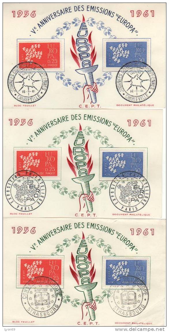 SUR 2 FEUILLETS EUROPA FRANCE  STRASBOURG RT PARIS  CHARLEVILLE - 1961