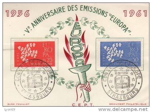 SUR 1 FEUILLETS EUROPA FRANCE  STRASBOURG - 1961