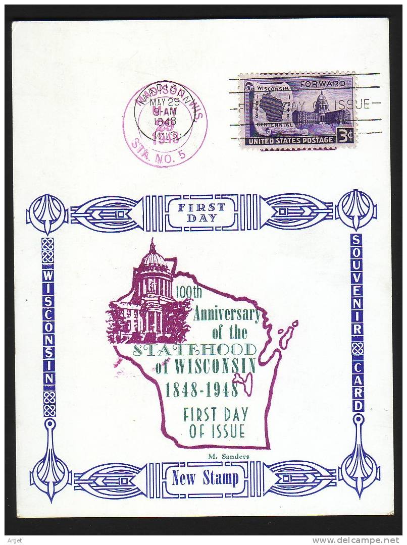 Carte-Maximum ETATS UNIS, N°Yvert 507 (Wisconsin) Obl  Madison 1er Jour 29.5.48 - Cartes-Maximum (CM)