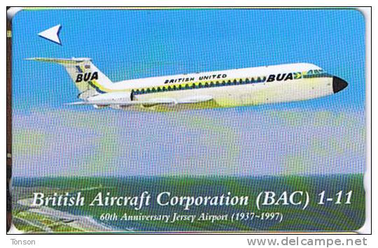 Jersey, 55 JER D,  £2, 60th Anniversary Airport, British Aircraft Corporation (bac) 1-11, Airplane. - [ 7] Jersey Und Guernsey