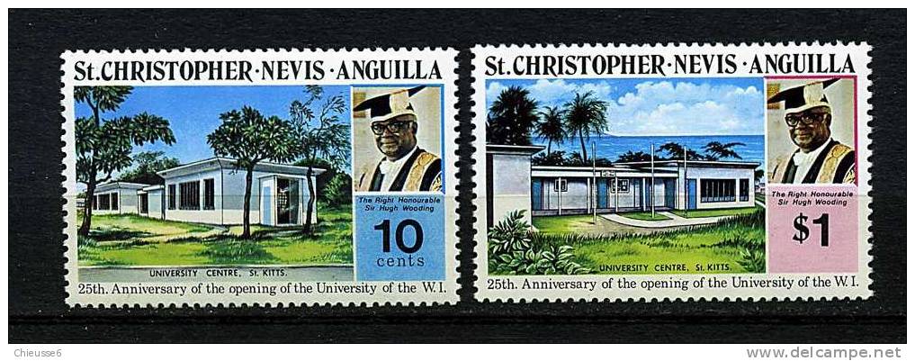 ST Christophe ** N° 297/298 - 25e Ann. De L'Université Des Indes Occident. - St.Kitts Und Nevis ( 1983-...)