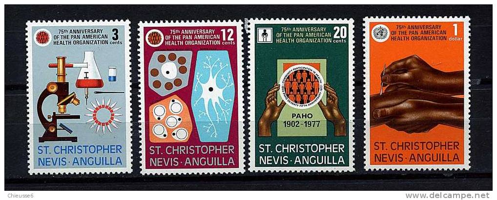 ST Christophe ** N° 362 à 365 - 75e Ann. De L'organisation Panaméricaine De La Santé - St.Kitts Und Nevis ( 1983-...)