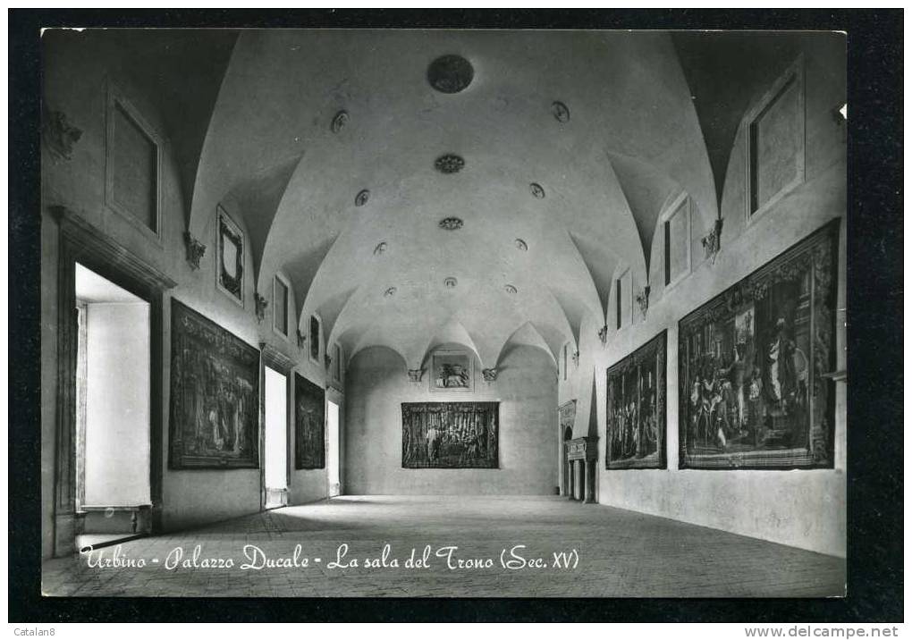 V0148 CARTOLINA ILLUSTRATA MARCHE URBINO PALAZZO DUCALE LA SALA DEL TRONO FG. V. - Urbino