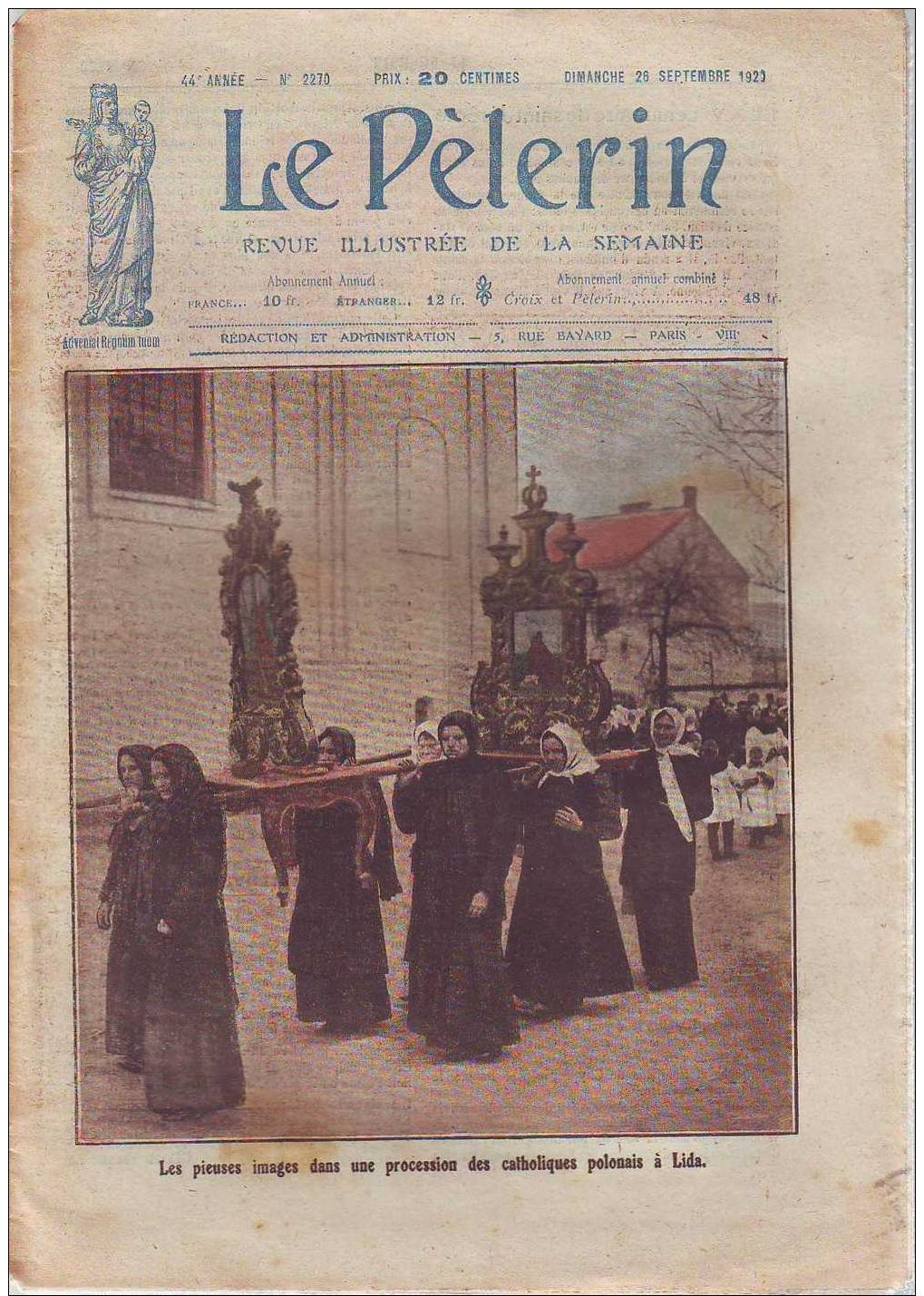 LE PELERIN 1923 PROCESSION POLOGNE LIDA / SOLDAT ALSACIEN ENROLES PAR ALLEMANDS - Collections