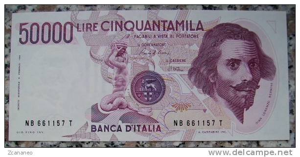 BANCONOTA DA 50.000 LIRE ITALIA BERNINI 1° TIPO SERIE (B) IN FDS - - 50.000 Lire