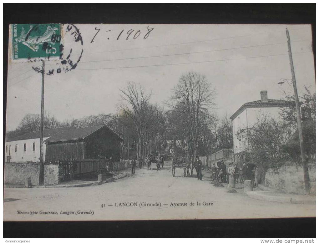 LANGON - Avenue De La Gare - Attelage - Animée - Voyagée En 1908 - Langon