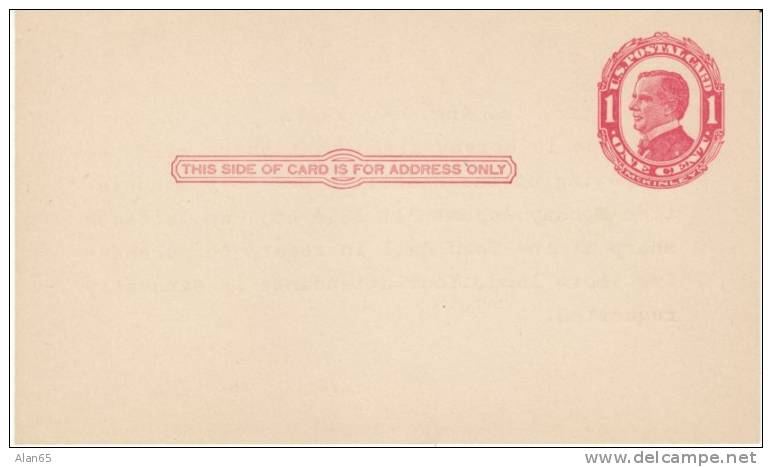 UX24 1910 1-cent McKinley Postal Card Unused - 1901-20