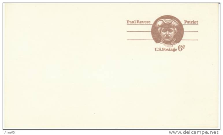 UX58 1971 6-cent Postal Card Unused, Paul Revere - 1961-80