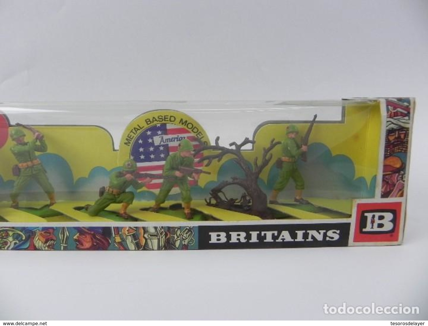 INFANTERIA AMERICANA DE BRITAINS CAJA 1970, EN PERFECTO ESTADO A PESAR DE SU EDAD. 6 SOLDADOS Y 2 ARBOLES - Militares