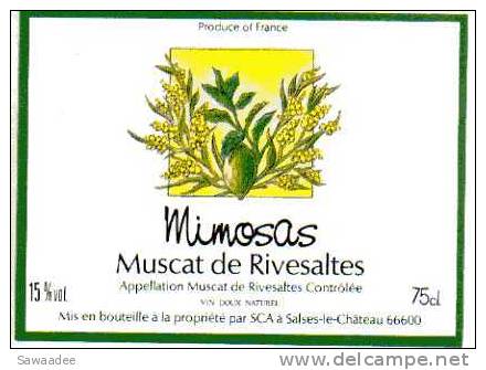ETIQUETTE DE VIN - MUSCAT DE RIVESALTES - SALSES LE CHATEAU - MIMOSAS - Flores