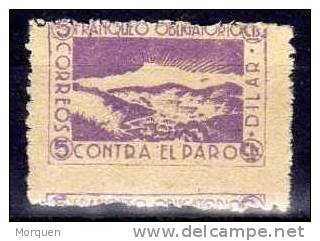 Viñeta Contra El Paro DILAR, 5 Cts Violeta Claro, Guerra Civil ** - Spanish Civil War Labels