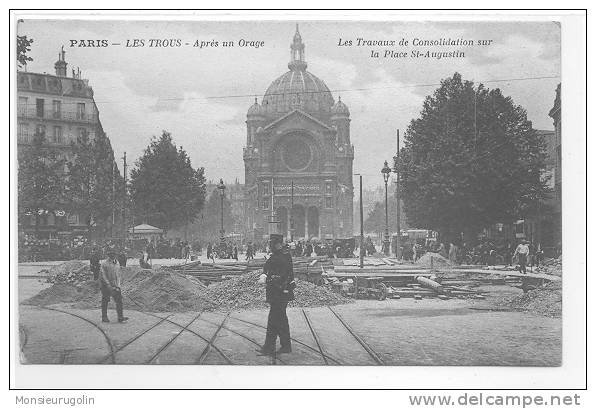 75 )) PARIS, XIIIème / LES TROUS, Après Un Orage, L'excavation Au Coin Du Bd Haussmann Et De La Rue Du Hâvre, ANIMEE - Arrondissement: 13