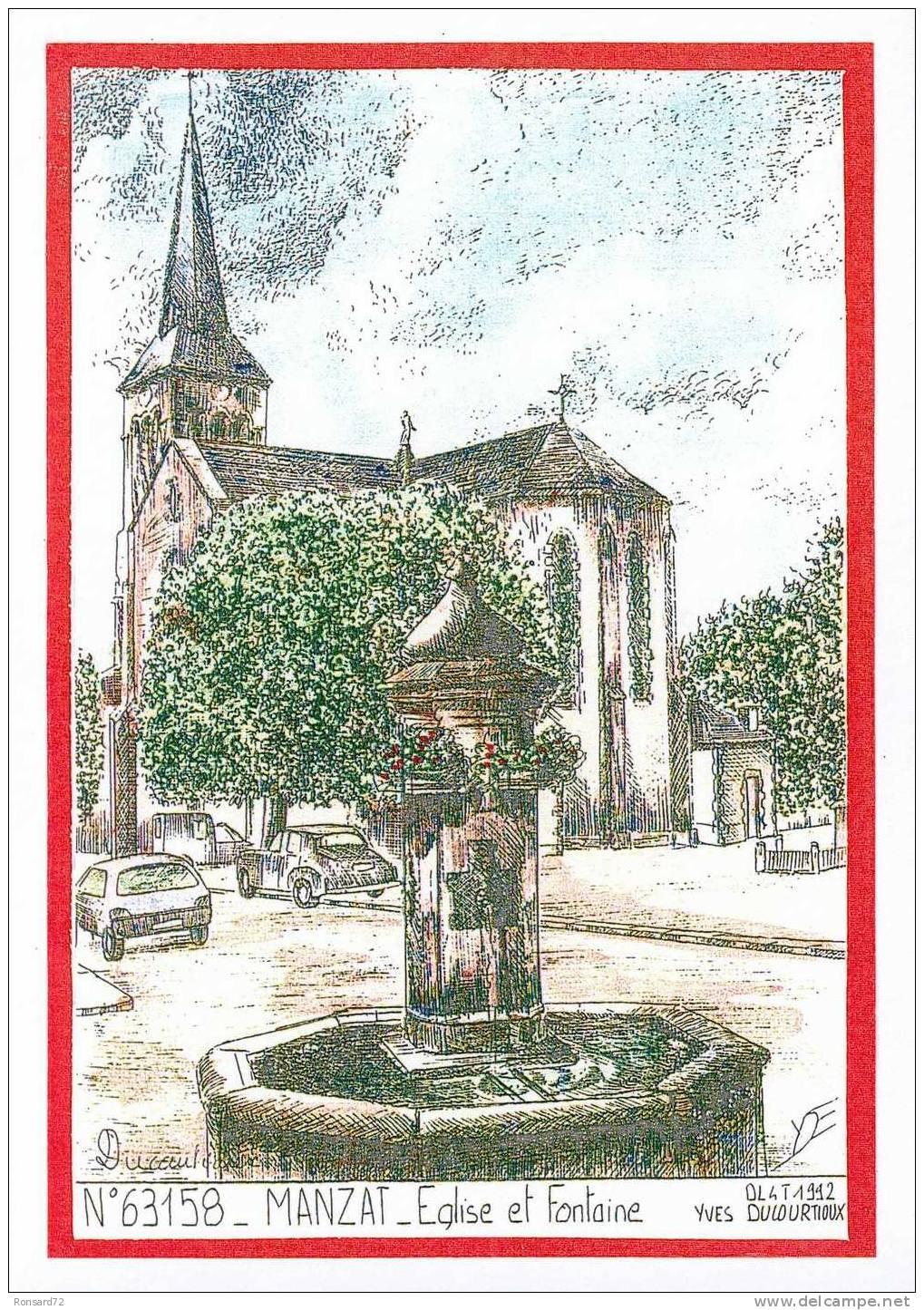 63 MANZAT - Eglise Et Fontaine  - Illustration Yves Ducourtioux - Manzat