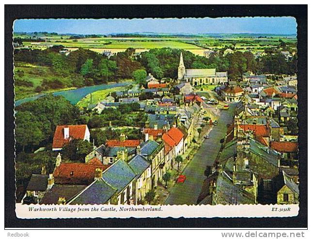 Aerial View Postcard Warkworth Village From The Castle Northumberland - Ref 394 - Other & Unclassified