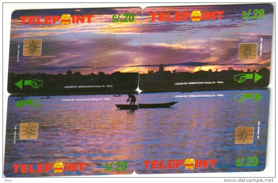 PERU PUZZLE  OF 4 SUNSET AT LAKE  CODE: PER-TE-023-025&027 CABLE TELEVISION AD  BACK  CHIP   READ DESCRIPTION !!! - Perù