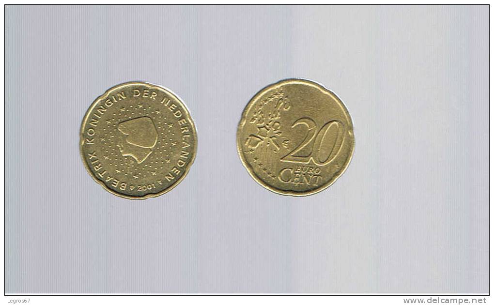 PIECE DE 20 CT EURO PAYS BAS 2001 - Pays-Bas