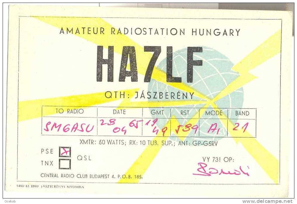 QSL  HUNGARY  AMATEUR RADIO STATION 1965 - Radio Amateur