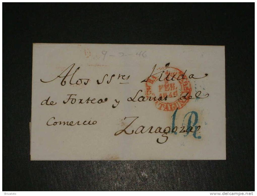 (923) Precurseur De Barcelona  à Zaragoza 1846 – No Letter - ...-1850 Prefilatelia