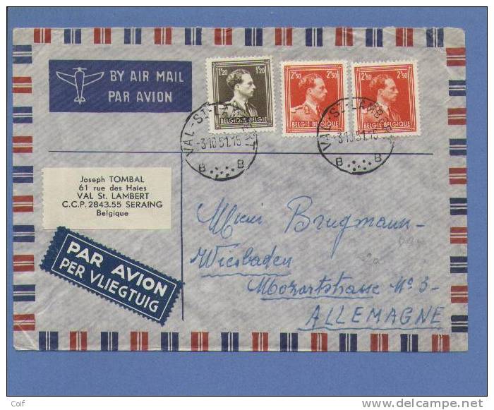 845+846 Op Luchtpostbrief Met Stempel VAL-St-LAMBERT  (VK) - 1936-1957 Collar Abierto