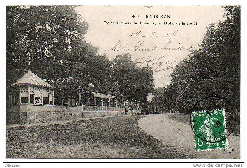 Carte Postale Ancienne Barbizon - Point Terminus Du Tramway Et Hôtel De La Forêt - Barbizon