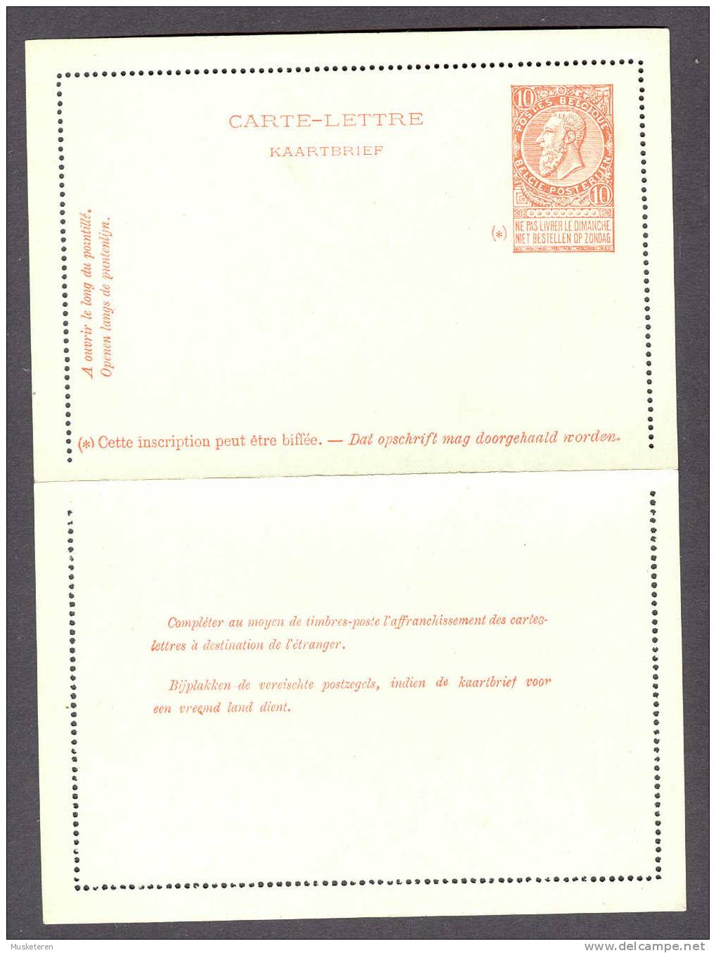 Belgium Postal Stationery Ganzsache Carte-Lettre Letter Card Kaartbrief King Leopold Perfect Mint Condition !! - Carte-Lettere