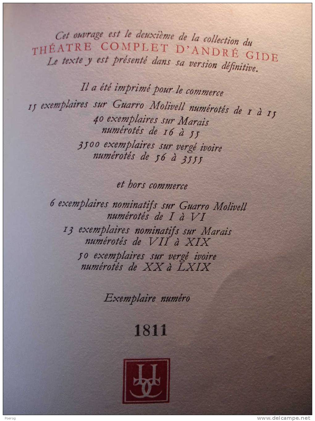 ANDRE GIDE - THEATRE  COMPLET  TOME 2 - LE RETOUR - LE ROI CANDAULE - BETHSABE - AJAX - NEUCHATEL ET PARIS 1948 Numéroté - French Authors