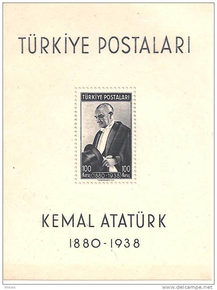 Tur Mi.Nr. 1071/ / -  TÜRKEI -(Block 1) 1. Todestag Atatürk 1939 ** MNH - Blocchi & Foglietti