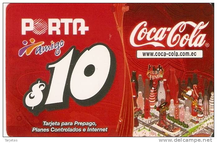 TARJETA DE ECUADOR DE AMIGO PORTA DE 10$   COCA-COLA  (esta Un Poco Doblada Una Esquina - Publicidad