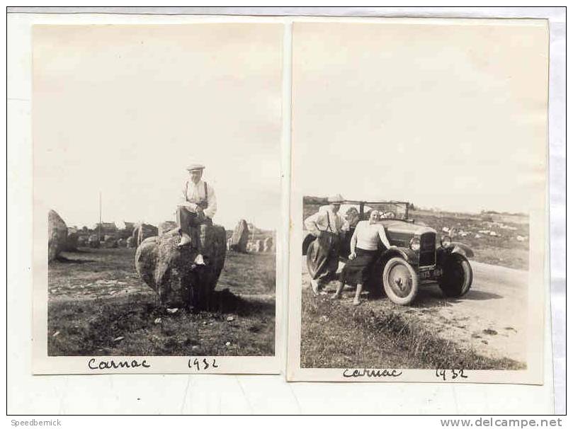 14899- Deux 2 Photographies   (pas Cpa) 6x4cm Environ - 1932 . Carnac - Vieille Voiture - Carnac