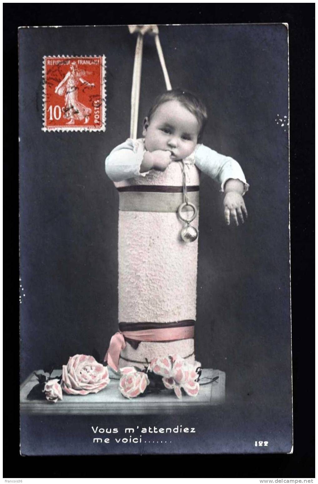 Naissance De Bébé- Vous M'attendiez Me Voici ... Bébé Enfagotté - 1913 - Dos écrit - Naissance