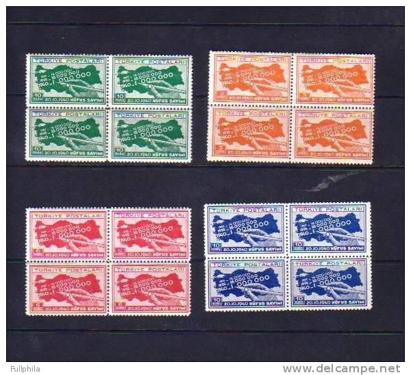 1940 TURKEY THE CENSUS BLOCK OF 4 MNH ** - Unused Stamps
