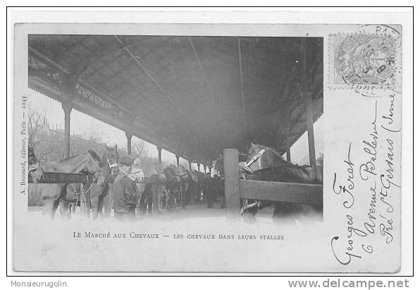 93 )) PRE SAINT GERVAIS, Le Marché Aux Chevaux, Les Chevaux Dans Leurs Stalles, -- Carte Précurseur A Brossard édit - Le Pre Saint Gervais