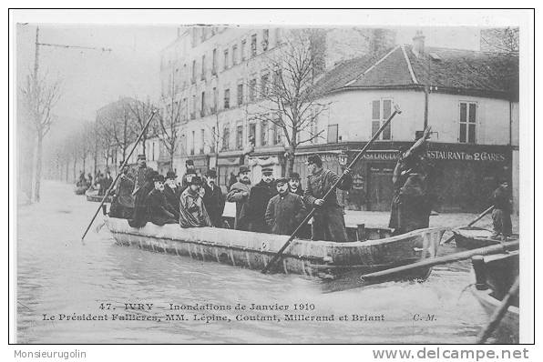 94 )) IVRY, Inondations 1910, Président Fallières, MM Lépine, Coutant Millerand Et Brillant, CM 47 - Ivry Sur Seine