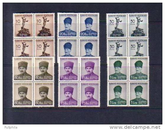 1947 TURKEY THE 25TH ANNIVERSARY OF THE SUPREME MILITARY COMMAND MAJOR BATTLE BLOCK OF 4 MNH ** - Unused Stamps