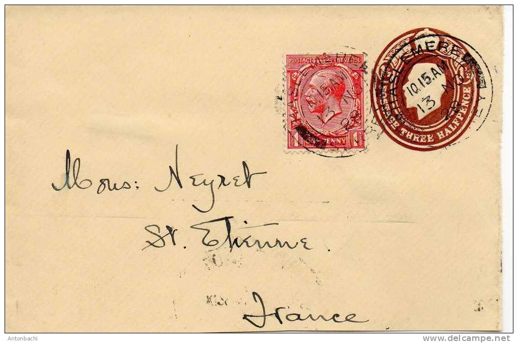 GRANDE-BRETAGNE / GREAT BRITAIN - 1928 - FRONT DE LETTRE HASLEMERE À ST. ETIENNE AVEC YT 140 - Covers & Documents