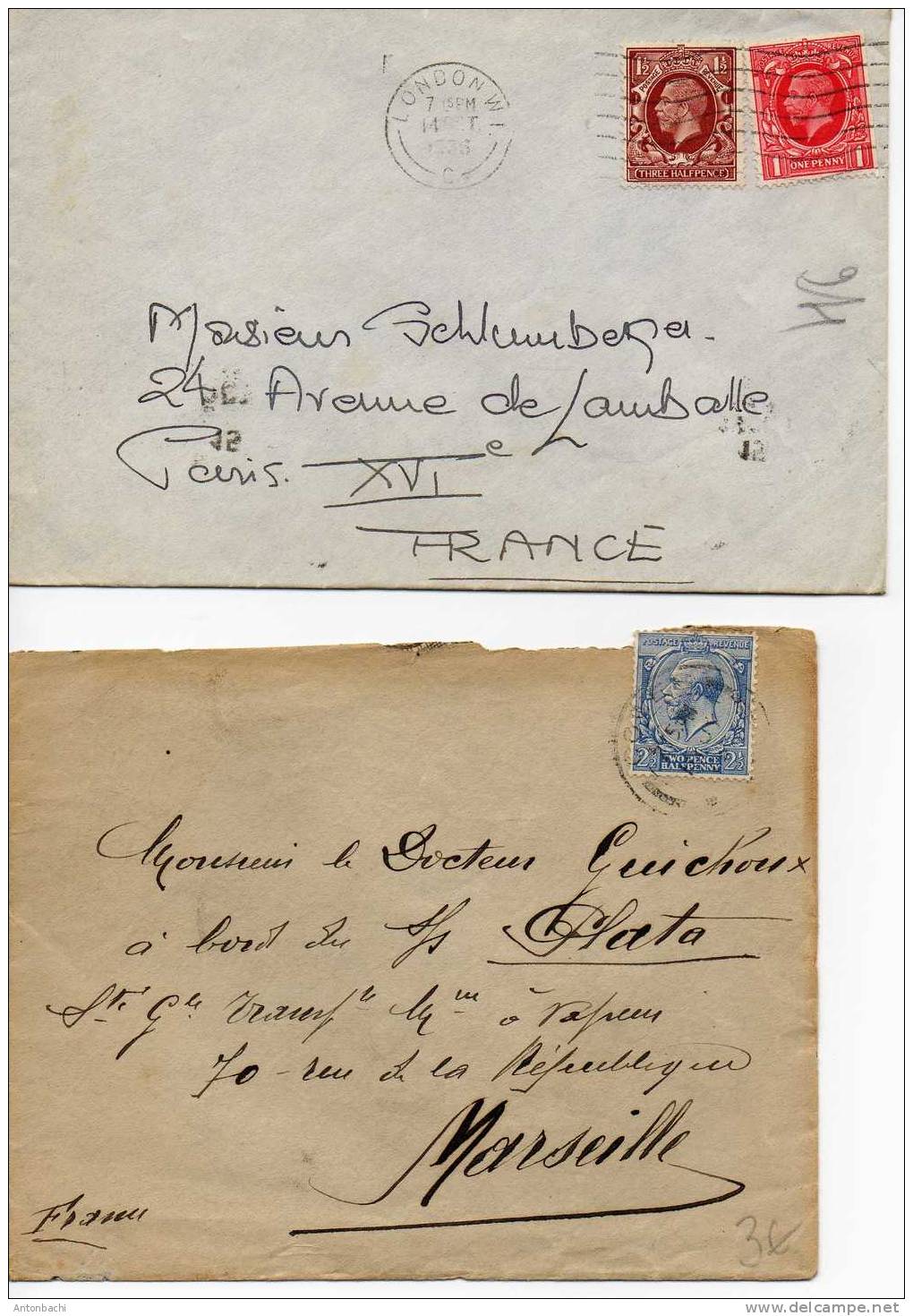 GRANDE-BRETAGNE / GREAT BRITAIN - 1936- 2 ENVELO. LONDON À PARIS ET AU BATEAU "PLATA" À MARSEILLE) AVEC YT 140,141,143, - Covers & Documents