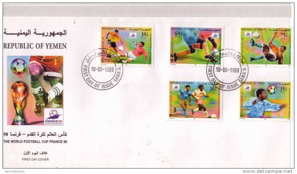 Yemen Republic World Cup Foot-Ball France 1998-5 Stamps On FDC-scarce Issue- SKRILL PAYMENT ONLY - Yemen