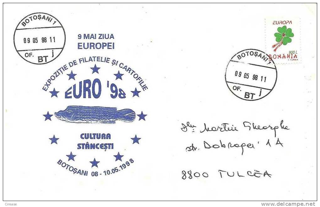 ROMANIA ENVELOPPE JOUR D'EUROPE 09.05.1998 - Poststempel (Marcophilie)