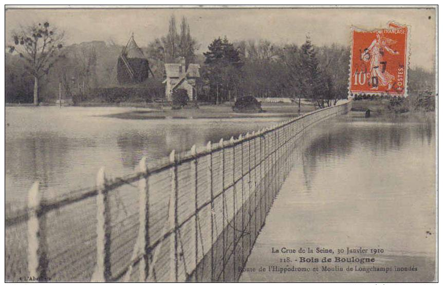 CRUE De La Seine, 30 Janvier 1910, Bois De Boulogne, Route De L´Hippodrôme Et Moulin De Longchamps - Überschwemmung 1910