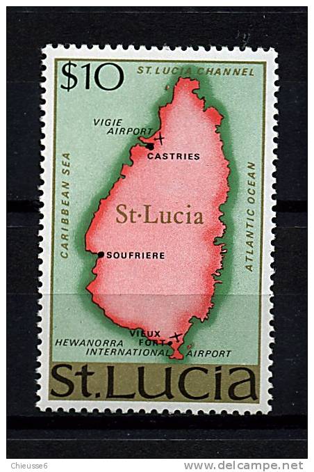 Ste Lucie ** N° 349 - Série Courante. Carte De L'île - St.Lucia (1979-...)