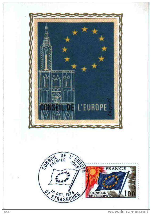 Carte 1er Jour Sur Soie émission Conseil De L'Europe 1976 - Strasbourg 16/10/76 - Institutions Européennes