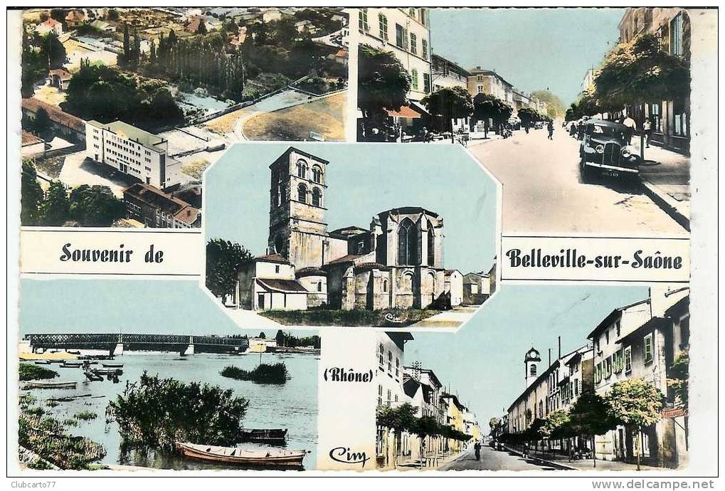 Bellevile-sur-Saône (69) : 5 Vues Dont Rues Environ  1950 (animée). - Belleville Sur Saone