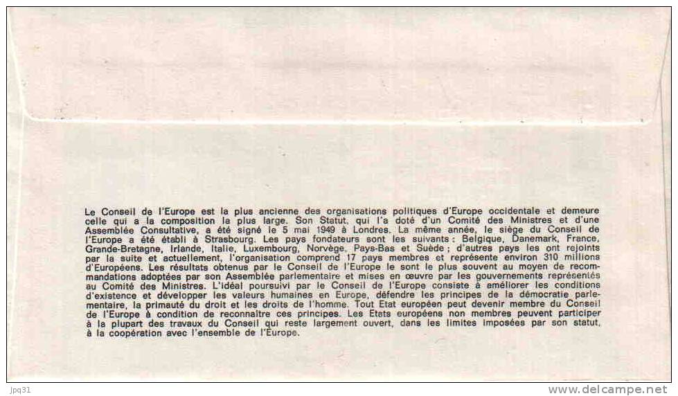 Enveloppe 1er Jour émission Conseil De L'Europe 1976 - Strasbourg 16/10/76 - Institutions Européennes