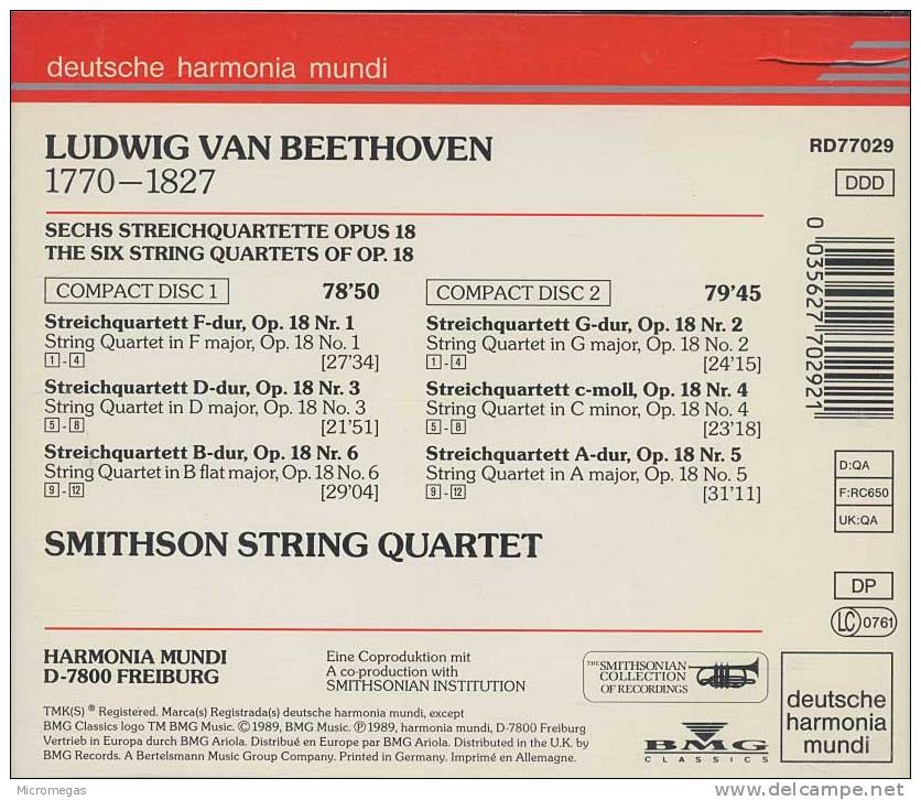 Beethoven : 6 Quatuors Op.18, Smithson String Quartet - Klassik