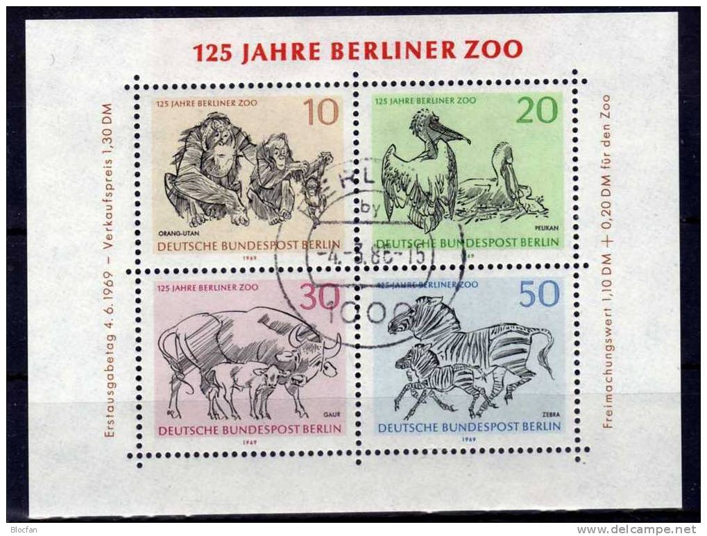 125 Jahre Zoo Berlin 338/1 + Block 2 In **, O Plus SST 15€ - Pelicans