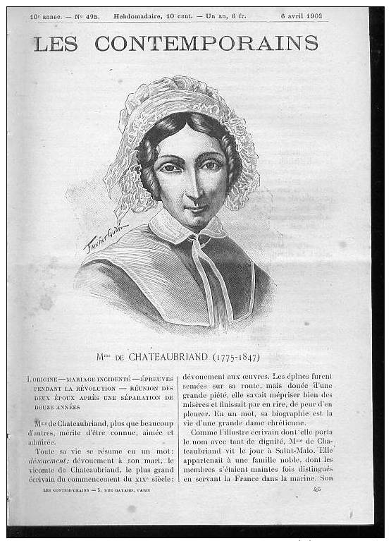 De 1902 - MME DE CHATEAUBRIAND -Fascicule Biographique De 16 Pages - - Non Classés